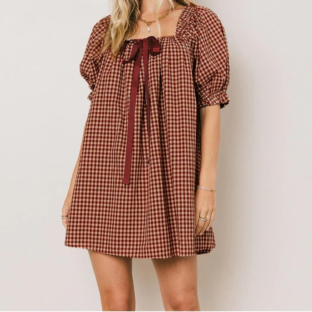Gingham Puff Sleeve Mini Dress